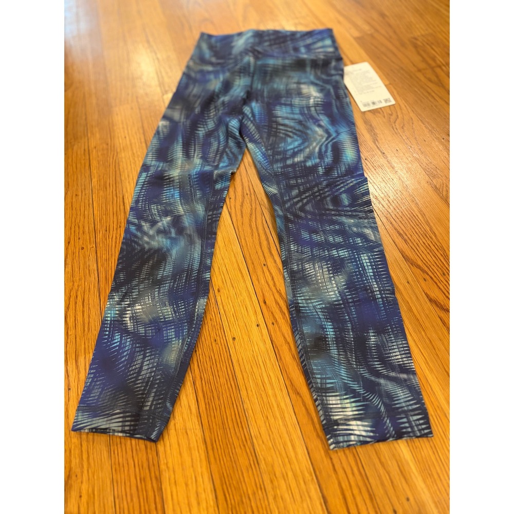 Lululemon Wunder Train High Rise Tight 25 HFXB Blue Teal Abstract Leggings 6 NEW